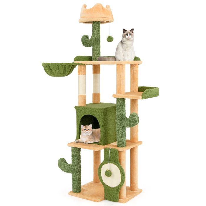 Meilleurs prix pour Arbre à Chat Cactus Multi-niveaux 160 CM COSTWAY, Poteaux à Griffer en Sisal, Condo, Perchoirs, Jouets Suspendus, Plateformes