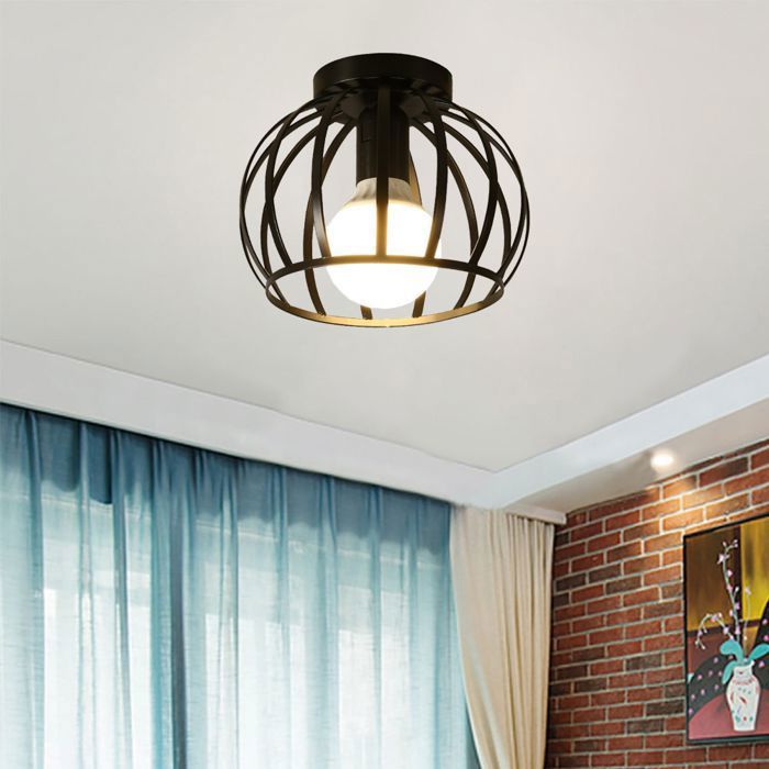 Plafonnier Suspension Luminaire Industrielle Cage Métal Lampe de Plafod Vintage Rétro Noir