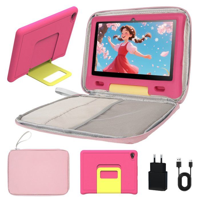 Tablette Enfants - KOTSREN - 10.1 Android 15 - 20 Go RAM - 128 Go + 1 To (TF) - Wi‑Fi 6 - avec sac Rose