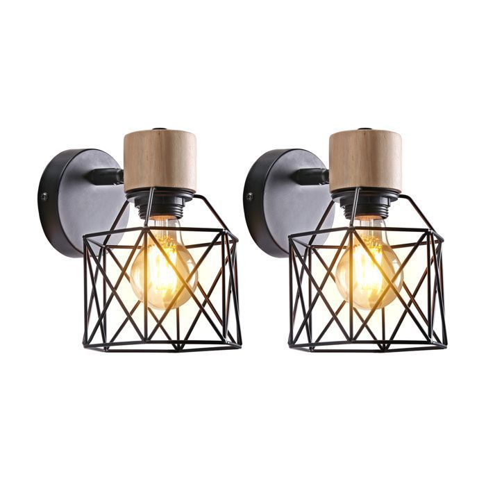 2x Applique Mural Industrielle Eclairage Mural Vintage en Fer E27 Lampe de Mur Luminaire Intérieur pour Salon Couloir Chambre Noir