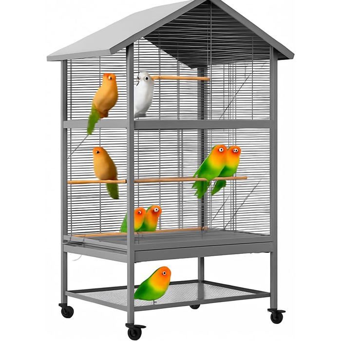 Comparer les prix de Volière pour Oiseaux Cage Canaries Perroquet Perruches Cacatoès Ara - métal - 80x60x167cm - Noir