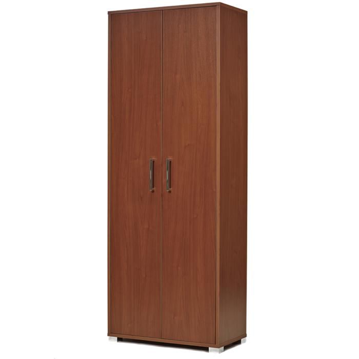 Grande étagère à chaussures en bois 2 portes avec étagères 70x189h cm Noyer