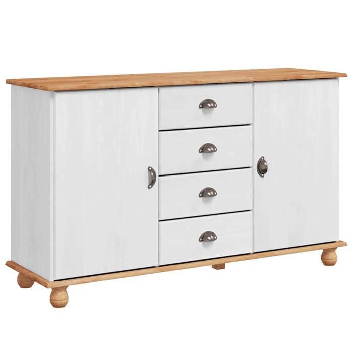 (Solde dautomne)Buffet - CLARENCE - Commode/Buffet de cuisine ASKIMBlanc 133.5x40x79 cm - Bois massif pin MEU7668