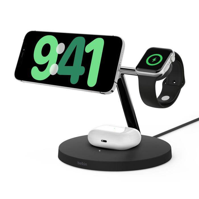 Station de Recharge 3-en-1 - Belkin - WIZ009vfBK-V2 - Qi2 - MagSafe - Noir