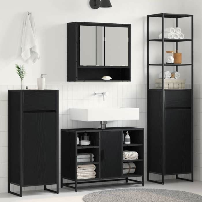 (ON SALE)Cabinet de salle de bain - Meuble/Colonne Salle de Bain - avec porte Chêne noir 40x30x100 cm @FR3368089