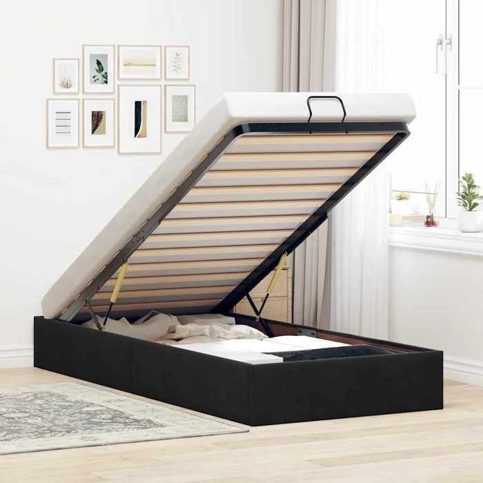 Cadre de lit ottoman en velours - vidaXL - 90x190 cm - Noir - Rangement sous le lit - Mécanisme de levage hydraulique