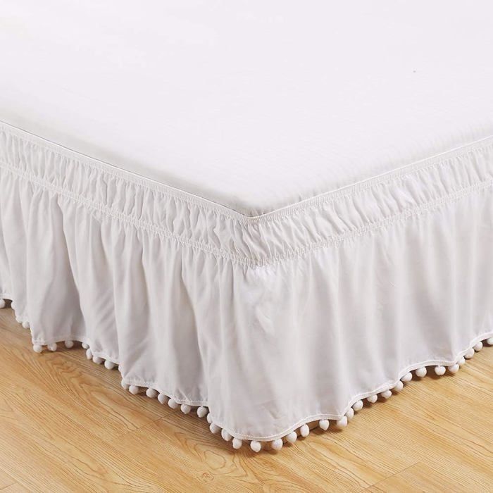 Jupe de lit Hôtel Élastique Anti-poussière Facile à installer Infroissable Résistante à la lumière-A (Blanc 137 cm x 190 cm)