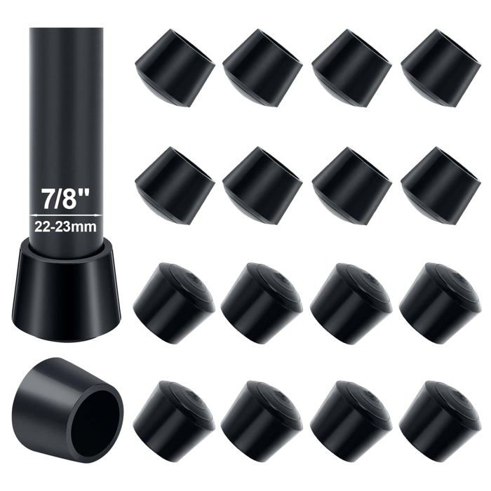 16 Pcs Embout Chaise 22-23 mm Pied de Chaise Caoutchouc Le Sol du Bruit Et des Rayures Diamètre Intérieur 22mm Noir