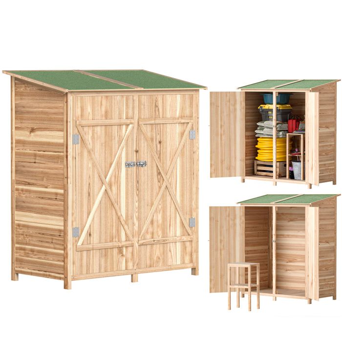 Abri de jardin en bois - Outsunny - avec table à double couche amovible toit en asphalte imperméable verrous - effet bois naturel
