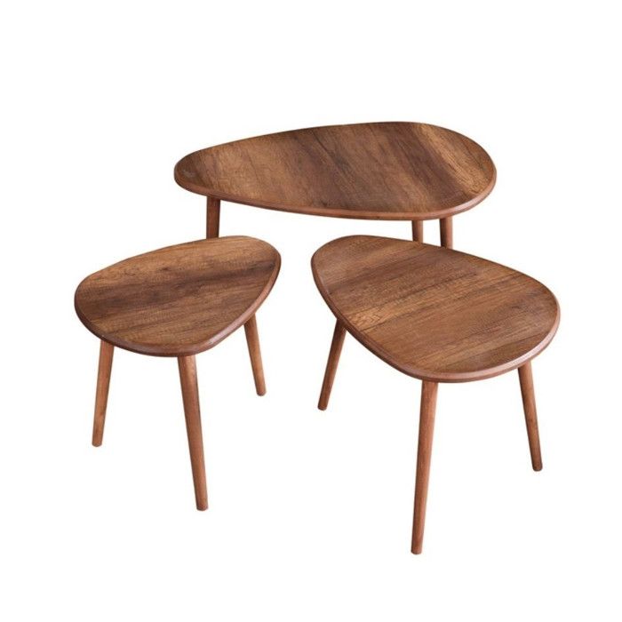 Ensemble de table basse en bois Alvin 80 x 52 x 50 cm - Noyer