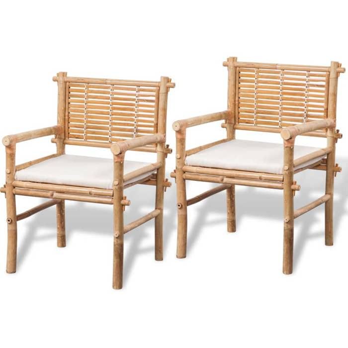 Mobilier de bistro (3 pcs) CLARENCE® Table et 2 chaises de jardin avec coussins Bambou 50x40x50cm C6978816