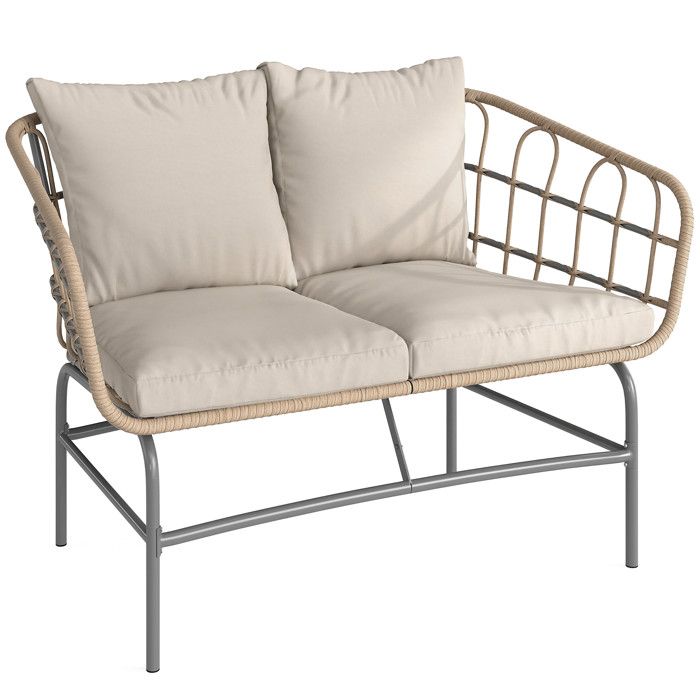 Canapé de jardin 2 places - salon de jardin extérieur - Outsunny - coussins épais anti-glisse design - résine tressée - marron