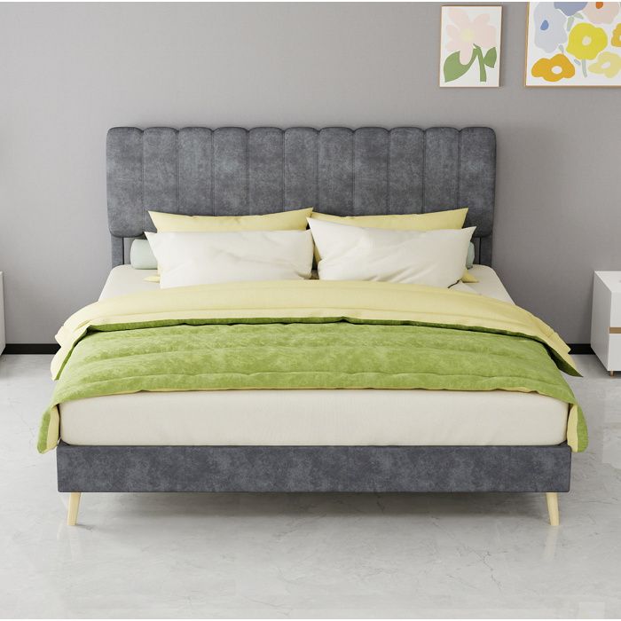 Sommier tapissé 2 places 160×200 cm tête de lit rembourrée velours et lattes - BEAUNIV - sans matelas gris