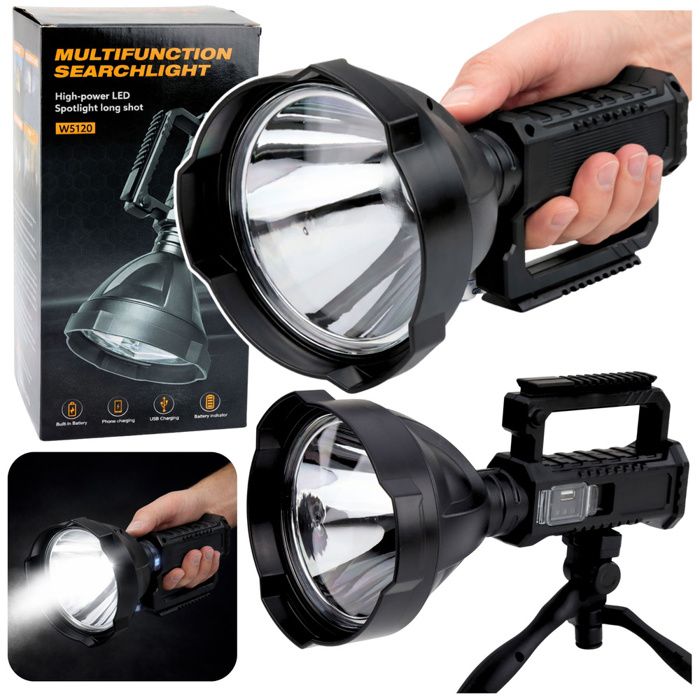 Projecteur LED avec trépied - LEAN - Modèle W5120 - Batterie externe - Charge USB - 4 modes d éclairage - IPX5