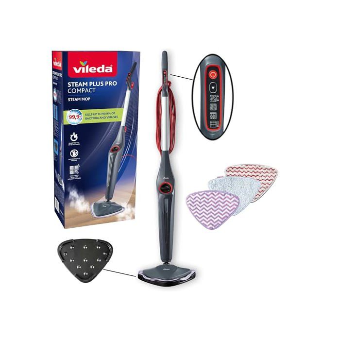 Nettoyeur vapeur VILEDA Steam Plus Pro Tue jusquà 99% des bactéries Réglage intensité vapeur Housse Sensitive