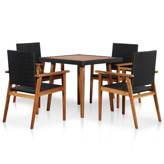 VIDAXL Ensemble Table avec chaises jardin (5 pcs) - ANTI-UV - Résine tressée Noir marron 80x80x74 cm M9317