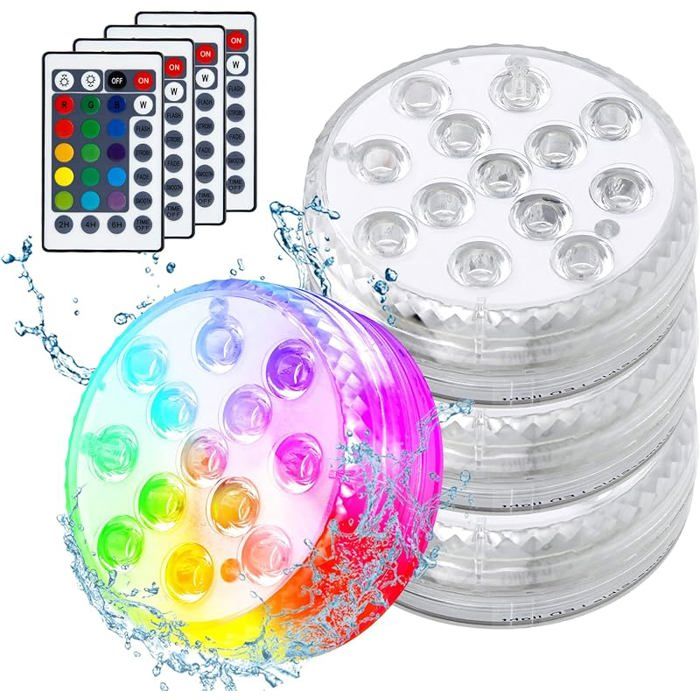 Lumière LED Submersible 4 pièces Lampes LED Imperméable avec Télécommande 16 RGB Couleurs Changement Lampes LED Blanc PROJECTEUR
