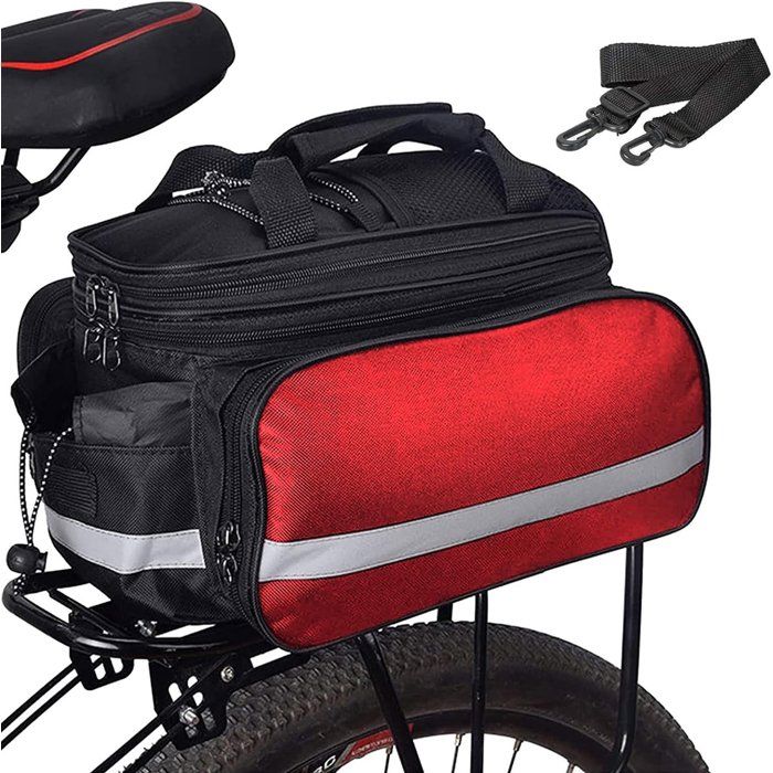 Sac de vélo porte-bagages étanche 27 L sacoche arrière en nylon avec housse de pluie rouge
