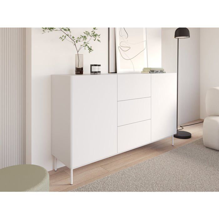 Buffet avec 2 portes et 3 tiroirs - OLIO - 160 cm - blanc