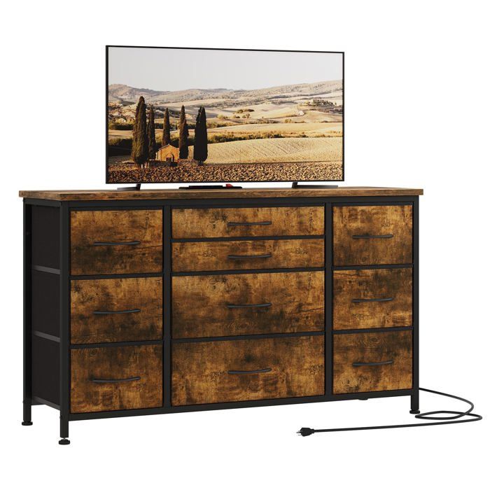 Kommode Sideboard mit 10 Stoffschubladen stabiler Metallrahmen Holzplatte Aufbewahrung für Wohnzimmer Flur