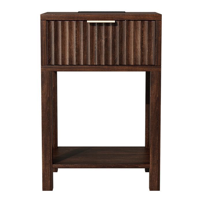 Table de chevet noyer 1 tiroir et 1 étagère ouverte Table dappoint 40x30x60 USB TYPE-C 2 prises pour chambre à coucher salon