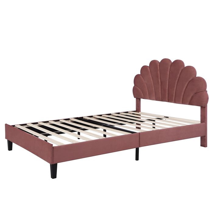 Lit double rembourré 140x200 cm en velours dans un coloris rouge avec tête de lit sommier à lattes matelas non inclus