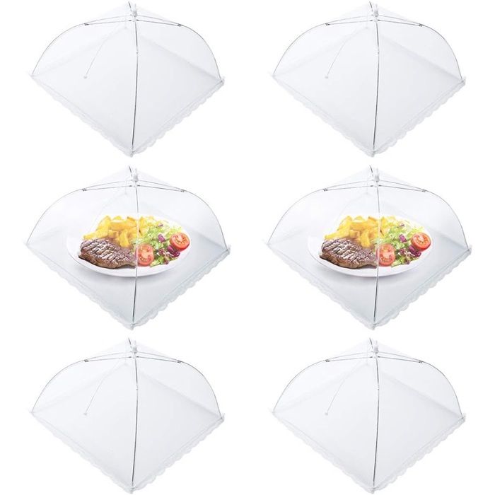 Lot de 6 couvre-plats pliables blancs protection alimentaire anti-mouches Lot de 6 couvre-plats pliables blancs protection alimentaire anti-mouches