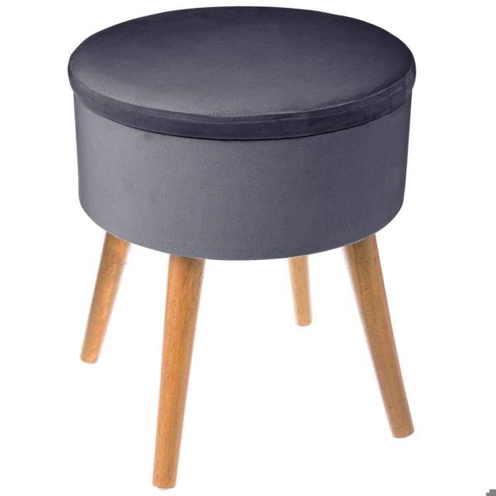 Tabouret coffre Tess velours gris ardoise - Atmosphera Créateur dintérieur