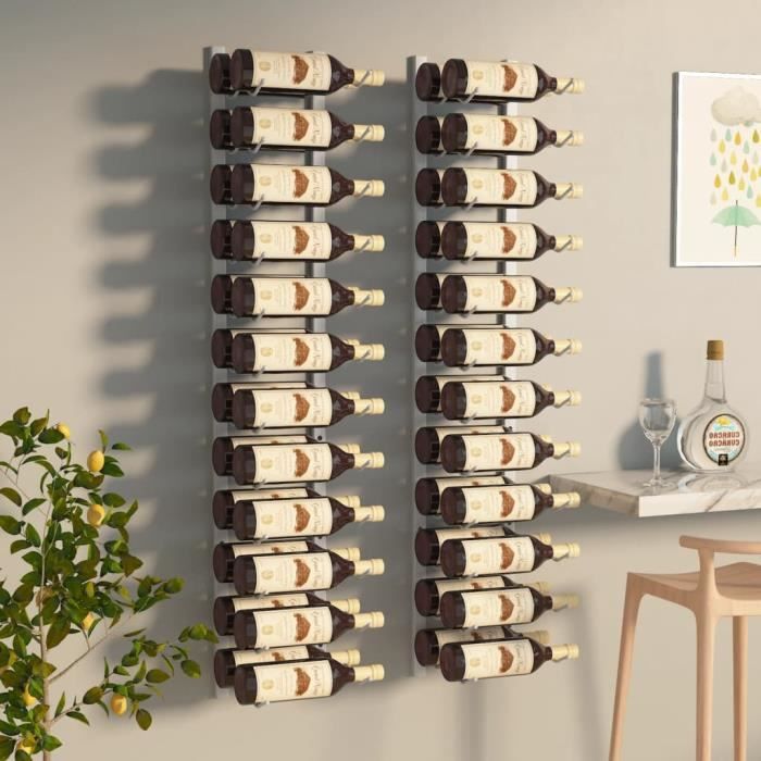 VidaXL Casier à Bouteilles Mural Pour 24 Bouteilles – Étagère à Vin En Fer Noir, Porte-Bouteilles Suspendu Moderne, Idéal Cave Ou Cuisine