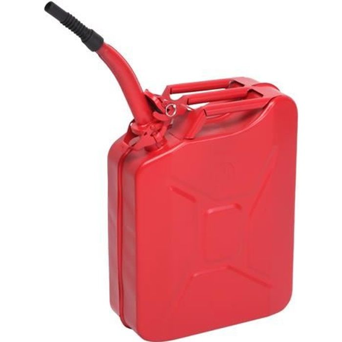 Jerrican essence style allemand en fer 20L,avec un bec verseur,rouge,0.6mm,3.2KG