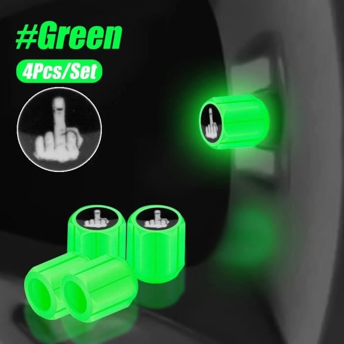 Doigt vertblanc Lumineux Bouchons de Valves Lumineux Pneu Casquettes
