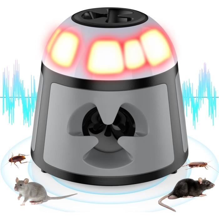 Ultrason Souris et Rats, Repulsif Souris Ultrasons 360° Anti Souris avec Lumière LED Appareil Ultrason pour Nuisible Rongeurs