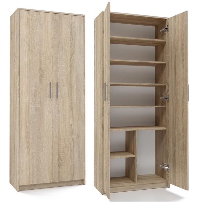 Étagère de bureau - OLIV - 2D - Chêne Sonoma - 8 étagères - Design contemporain - Meuble pratique