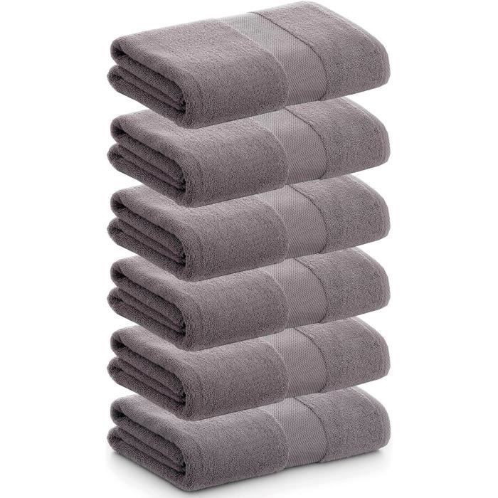 Lot De 6 Serviettes De Toilette Gris Foncé - 100% Coton Qualité Supérieure - Très Absorbantes Et Douces