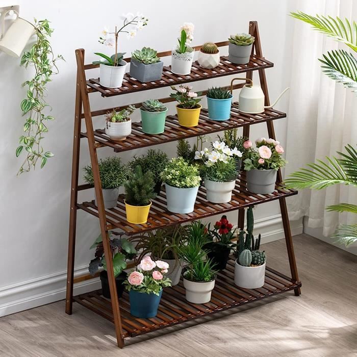KATLKIU Étagère Plante à 5 Niveaux – 80cm, Support Fleurs En Fer Avec 8 Coupelles – Porte-Plantes D'Intérieur Moderne Pour Salon Balcon Bureau – Design Industriel Noir