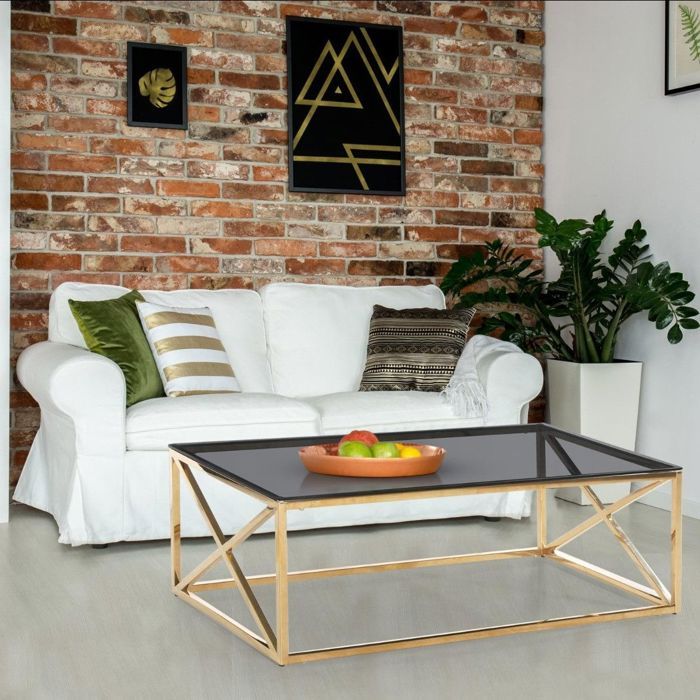 Table Basse Sydney En Verre Fume Et Pieds Or Achat Vente Table