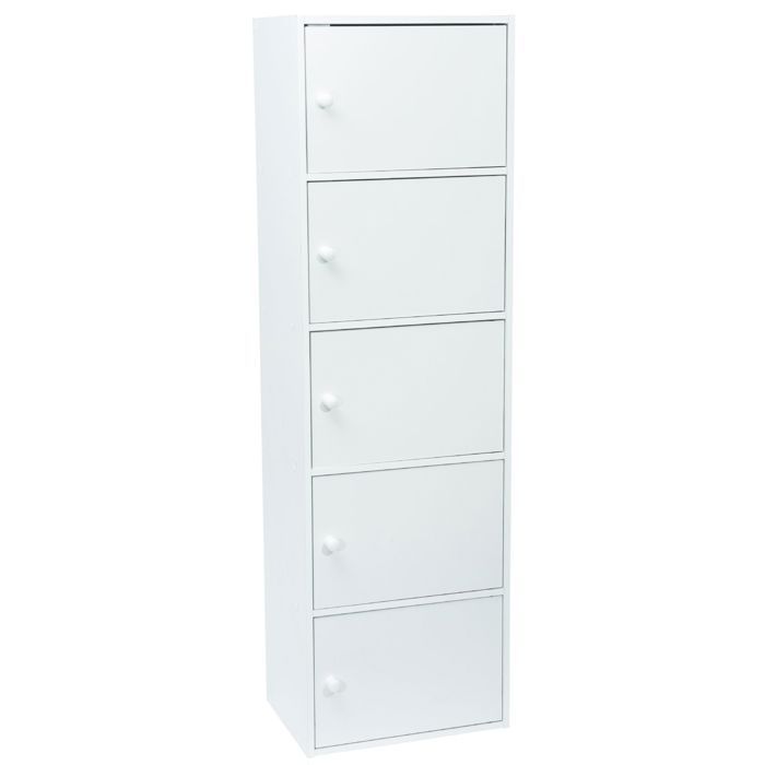 Bloc de rangement 5 portes blanc - Classique - Intemporel - Bois - Panneaux de particules - 133x40x29cm