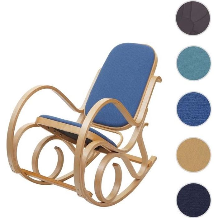 fauteuil à bascule m41 - bois massif - aspect chêne - bleu