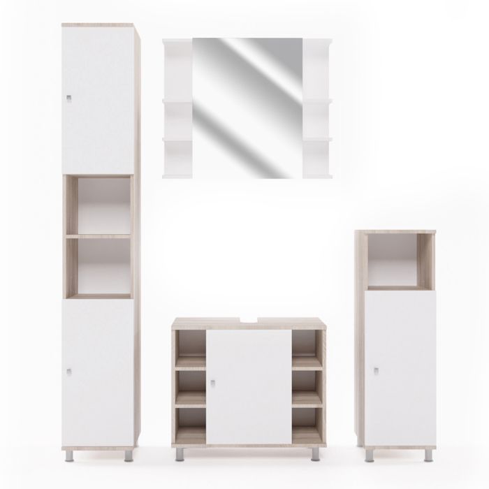 Ensemble de meubles de salle de bain Fynn, 4 parties, Blanc Haute Ensemble de meubles de salle de bain Fynn, 4 parties, Blanc Haute