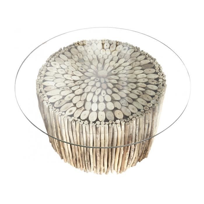 Table Basse O 80 Cm Avec Plateau Rond En Verre Et Pietement En Bois Flotte Coloris Naturel Achat Vente Table Basse Table Basse O 80 Cm Avec Pl Cdiscount