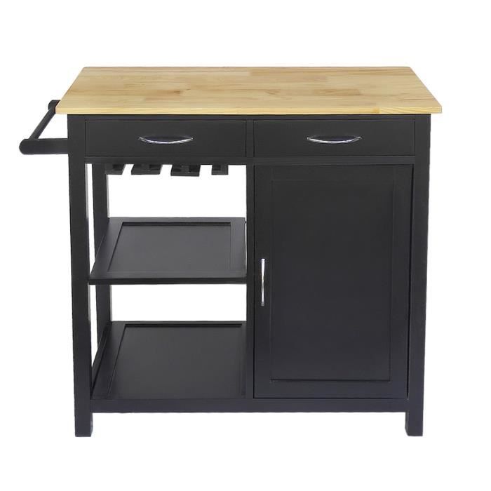 Laizere Desserte Cuisine Plateau Pin Massif 2 Tiroirs 2 Etageres
