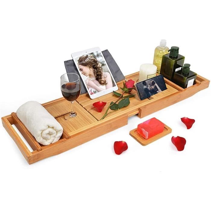 Plateau Baignoire Bambou Temple Spring - Avec Porte-savon, Extensible 70-105cm