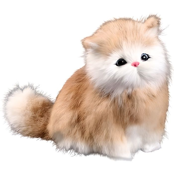 Mini peluche chat réaliste mignon doux marron roux et blanc gros