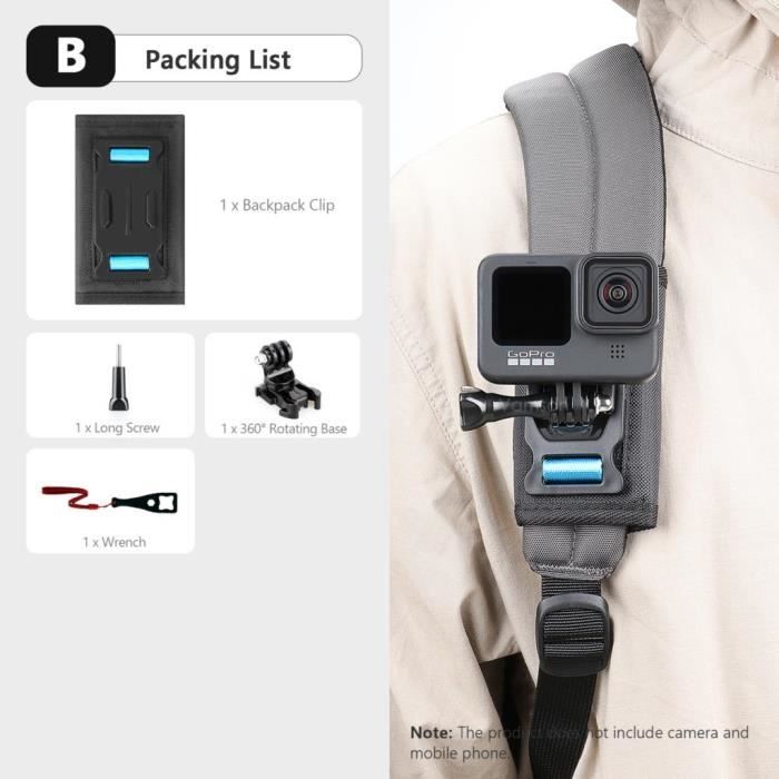 Support 360° Rotatif Pour Sac à Dos – Fixation Rapide Pour DJI Osmo Nano Et Caméras D'Action (Pince Aimantée)