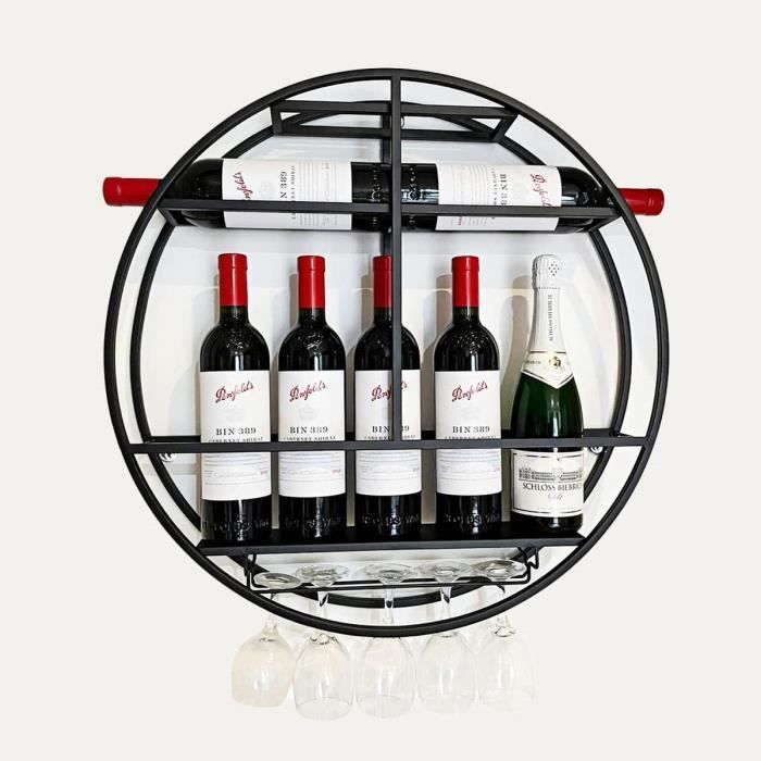 Étagère Murale Porte-Bouteille Vin Métal Doré Avec Porte-Verres - 100x15x80cm