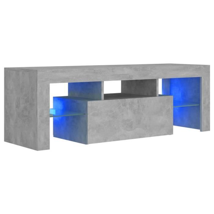 Meuble TV AYNEFY avec lumières LED - Design tendance et pratique - Gris béton - 120x35x40 cm
