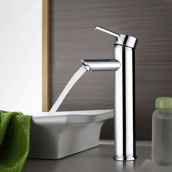 Robinet Lavabo PHASAT Acier Inoxydable - Bec Haut, Finition Or Brossé - Mitigeur Moderne