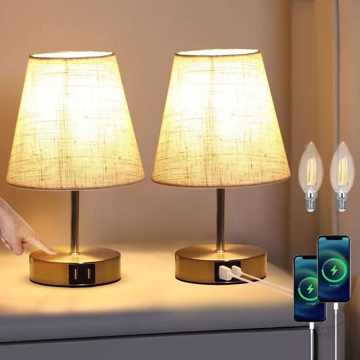 Lampe de chevet tactile à 3 intensités, lampe de table avec fonction tactile,  lecture