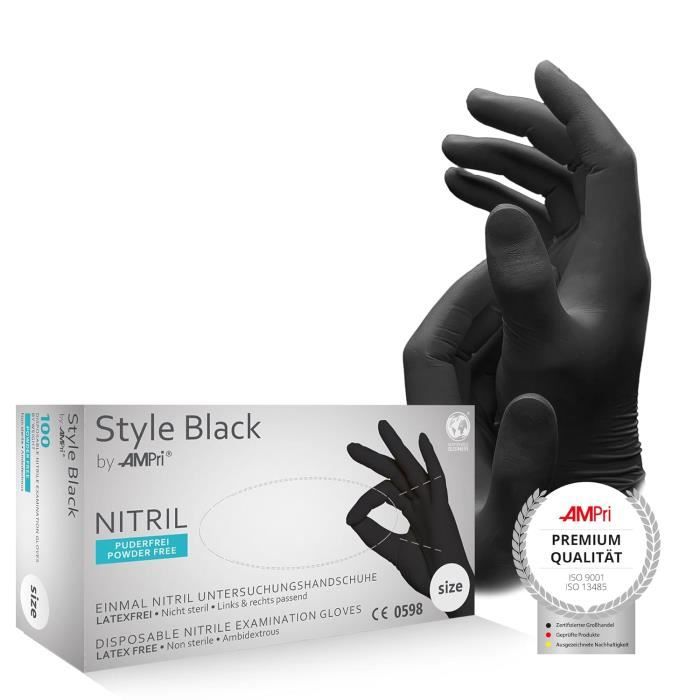 Lot De 100 Gants En Nitrile Noir Extra Résistants 6g - Taille L - Neuf Sous Film