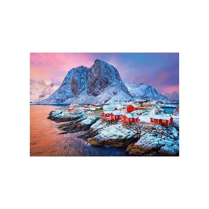Puzzle Norvege Village Hamnoy Sous La Neige - 500 Pieces - Set Puzzle Collection Paysage Mer Et Montagne + 1 Carte Tigre